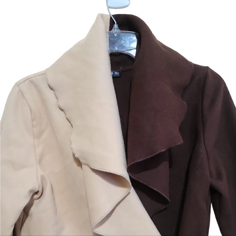 Shein Women's Brown and Tan Two Tone Belted Coat Sz Small - Picture 4 of 10